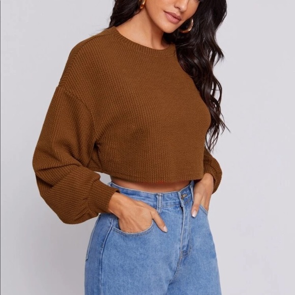 Brown/burnt orange long sleeve crop top - Picture 3 of 3